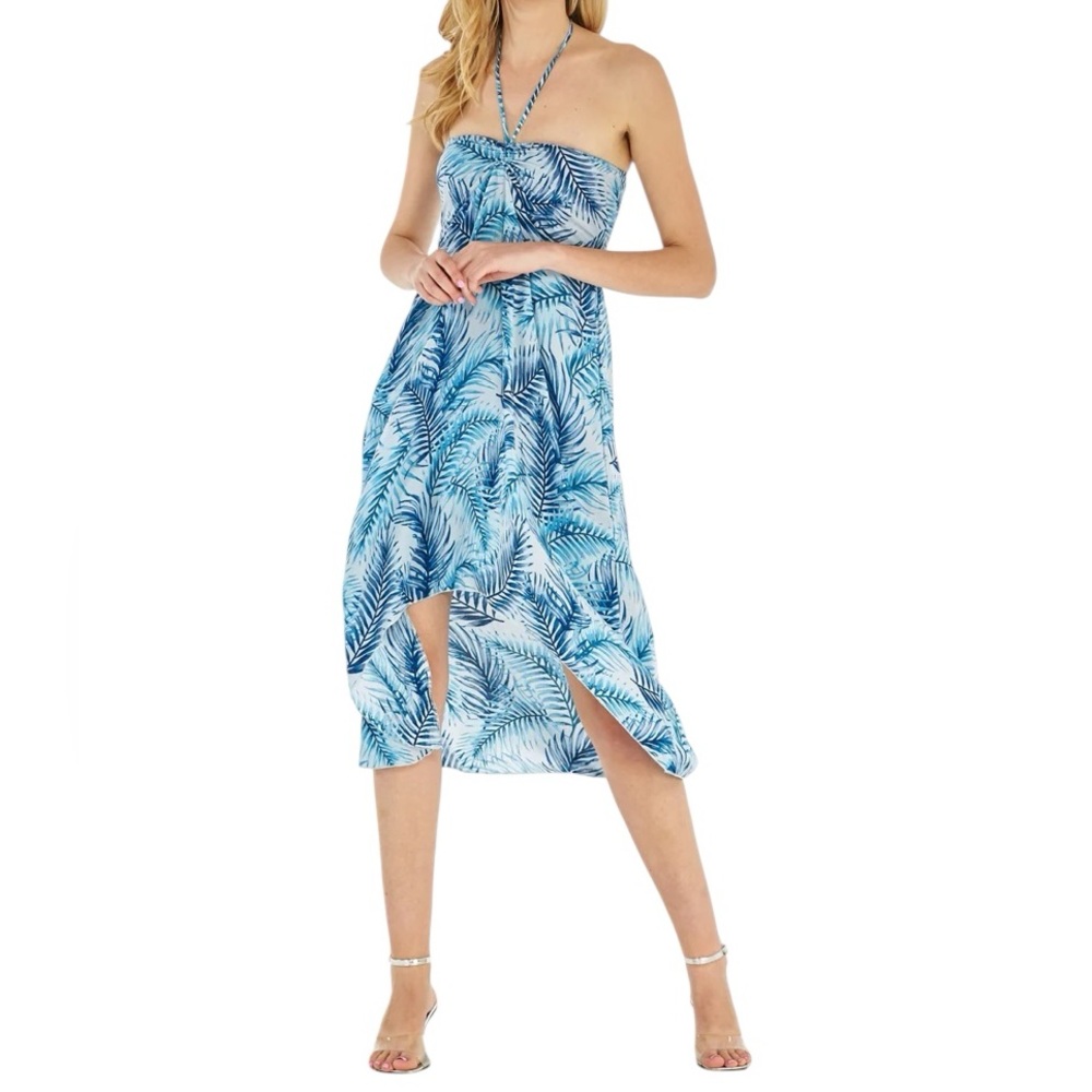 Hawaii Hangover Blue Palm Leaf Print Dress